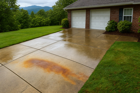 How we remove driveway rust and algae without etching concrete